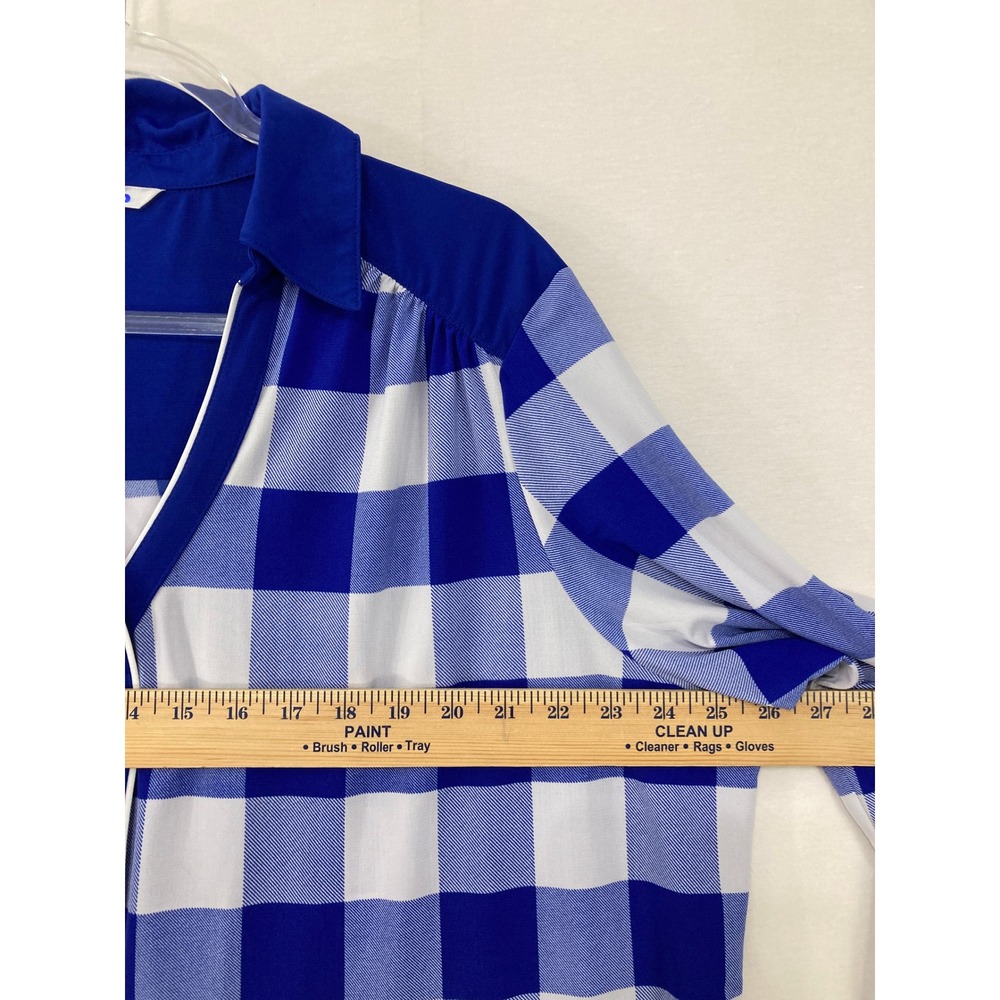 Nygard Button Front Blouse XL Blue Buffalo Plaid Ultra Soft Comfy Stretch Preppy - Picture 5 of 8